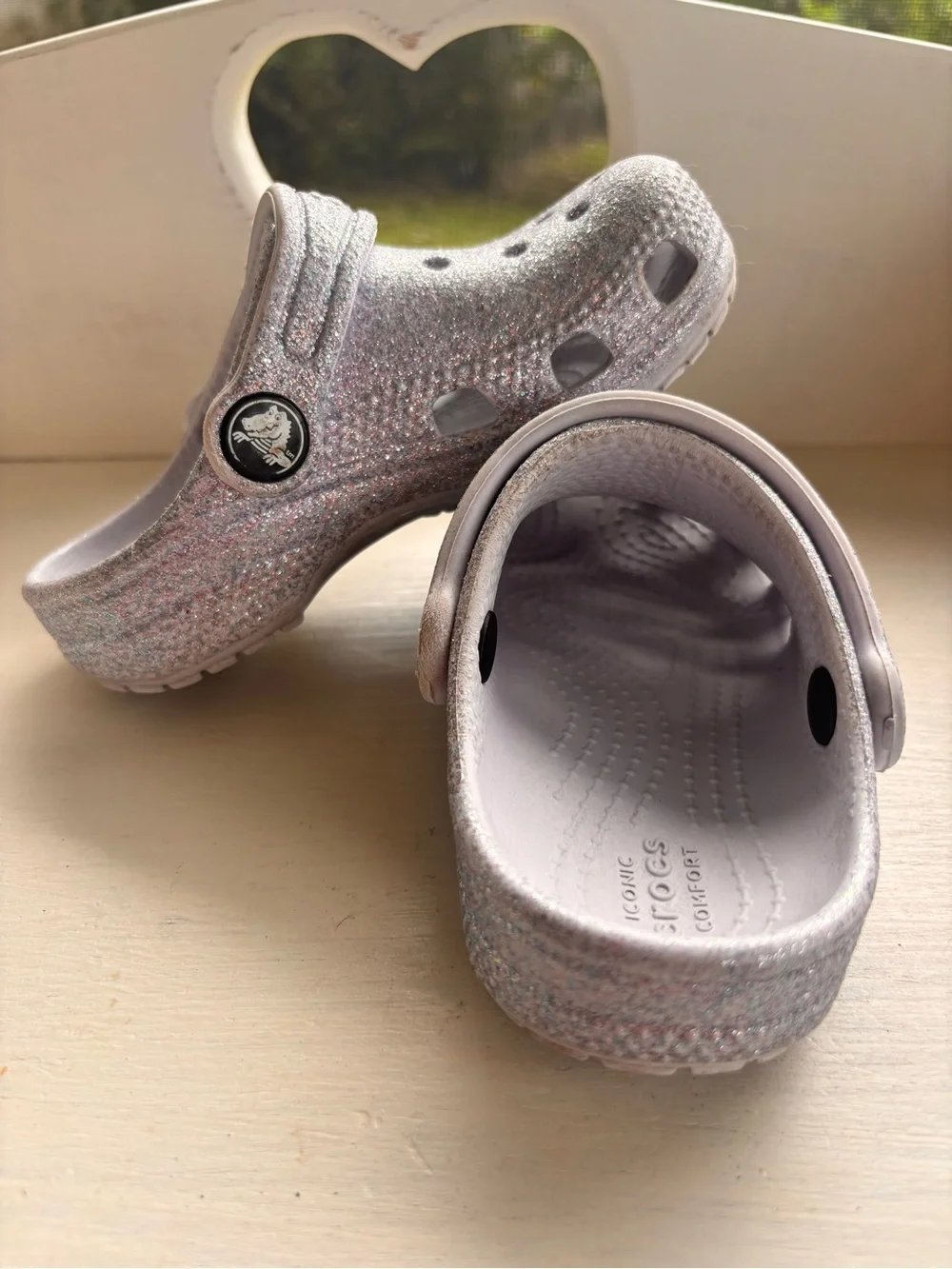 CROCS Kids Glitter Clog in Silver